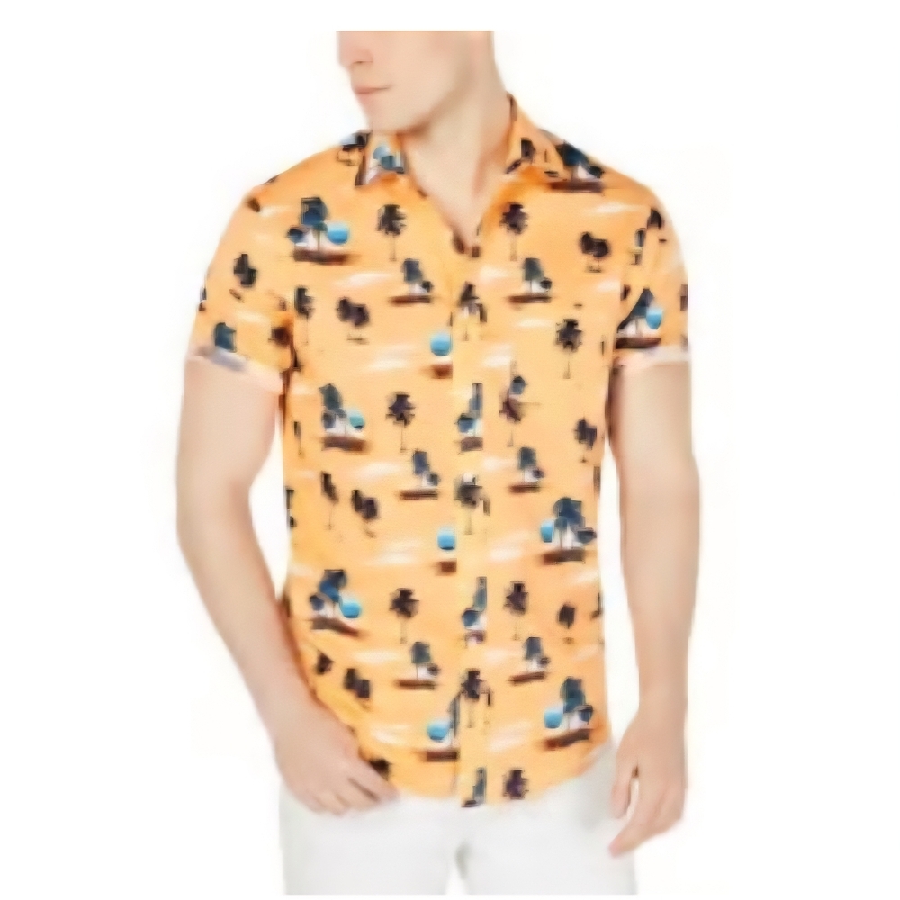 HUNT CLUB Mens' Tropical Button-up Linen/cotton Blend Shirt, Size XL. Sunset
